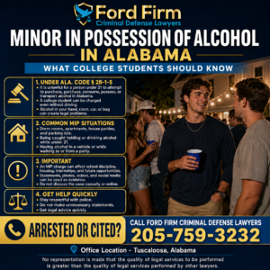 what is minor in possession of alcohol in Alabama In Alabama, a person under 21 cannot attempt to purchase, purchase, consume, possess, or transport alcohol.